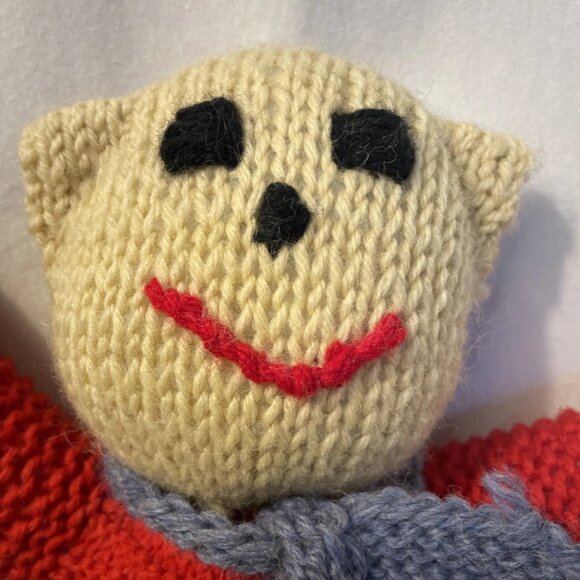 Estate Sale Find Vintage 14" Crocheted Stuffed Animal Red White Blue with Scarf - Picture 5 of 12